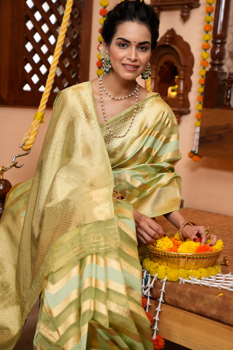 Bina Mehndi Organza Silk Saree With Prettiest Blouse