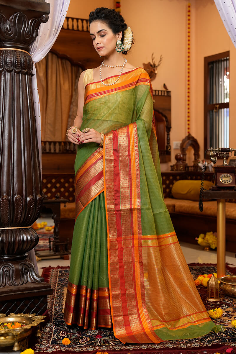 Sreena Green Kota Doriya Soft Silk Saree With Elegant Blouse