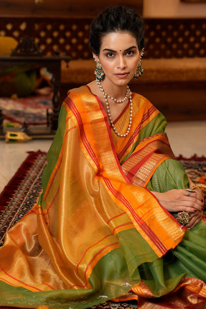 Sreena Green Kota Doriya Soft Silk Saree With Elegant Blouse