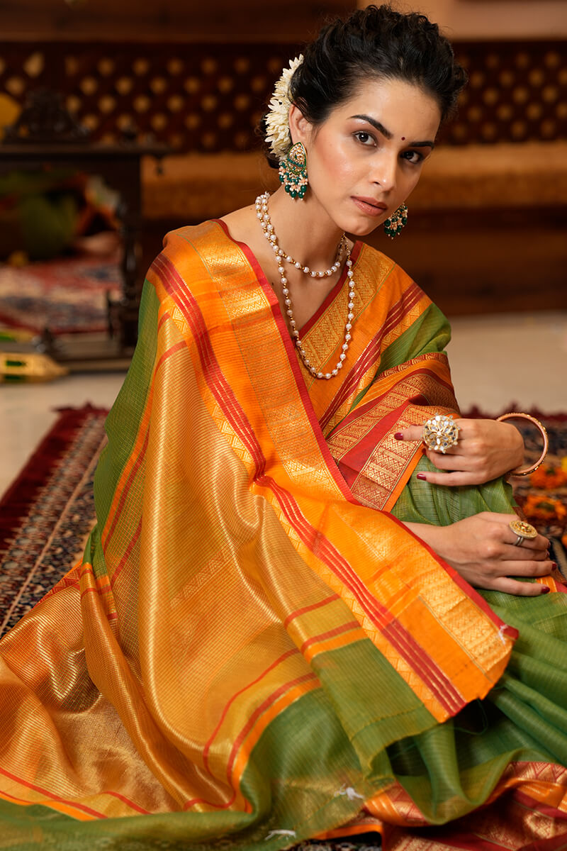 Sreena Green Kota Doriya Soft Silk Saree With Elegant Blouse