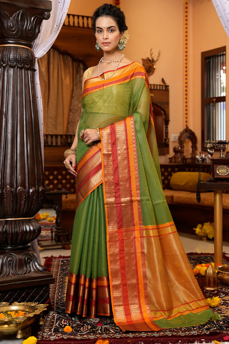 Sreena Green Kota Doriya Soft Silk Saree With Elegant Blouse