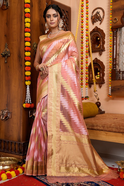 Heena Pink Organza Silk Saree With Smashing Blouse 