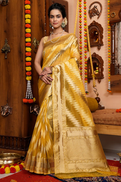 Heena Yellow Organza Silk Saree With Charming Blouse 