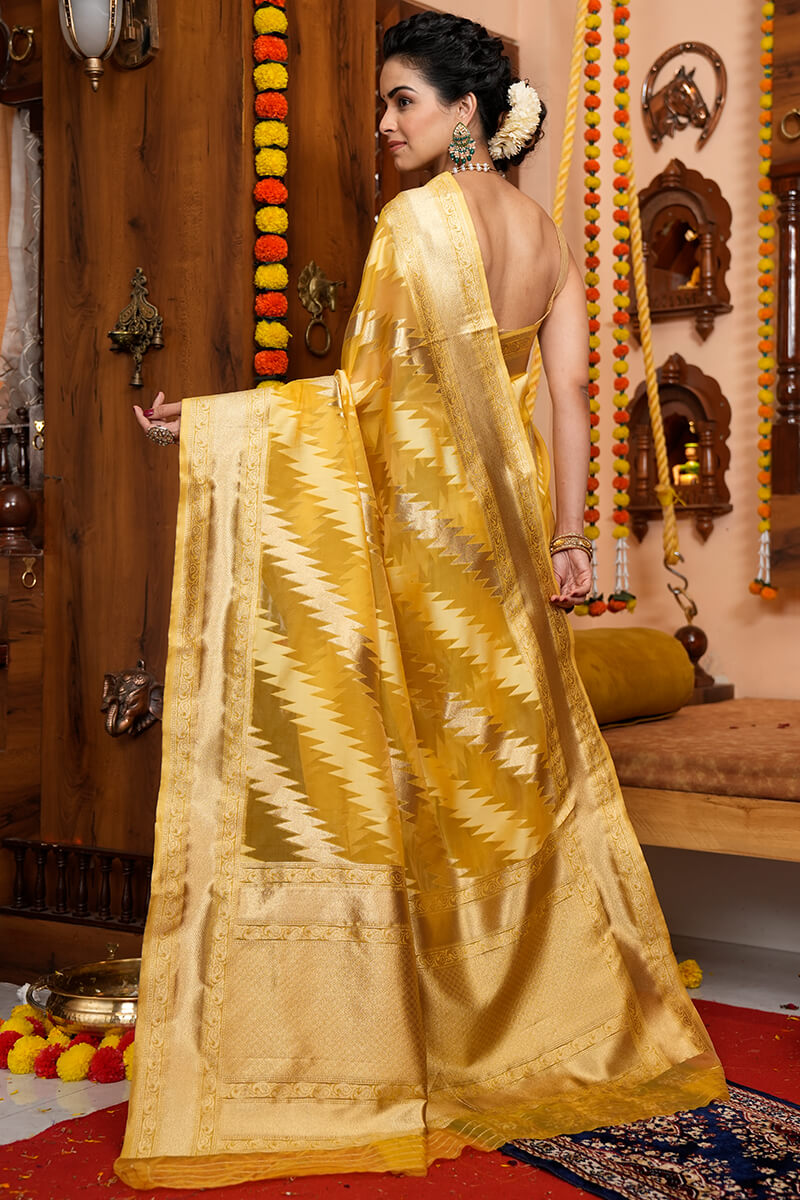 Heena Yellow Organza Silk Saree With Charming Blouse 