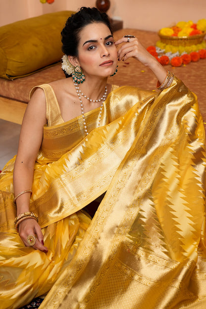 Heena Yellow Organza Silk Saree With Charming Blouse 