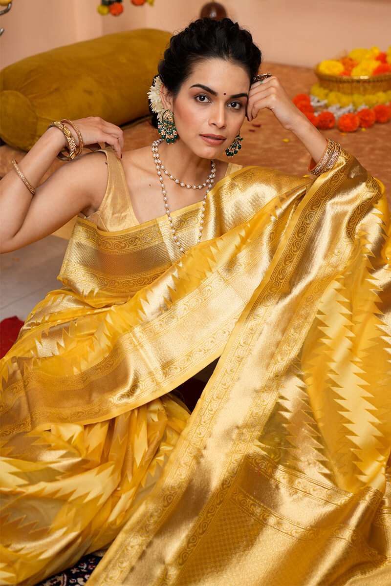 Heena Yellow Organza Silk Saree With Charming Blouse 