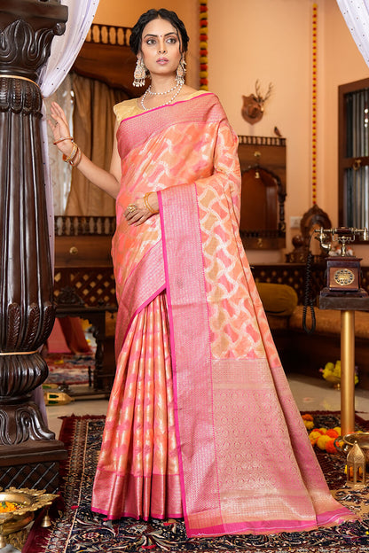 Neesha Pink Organza Silk Saree With Fantabulous Blouse