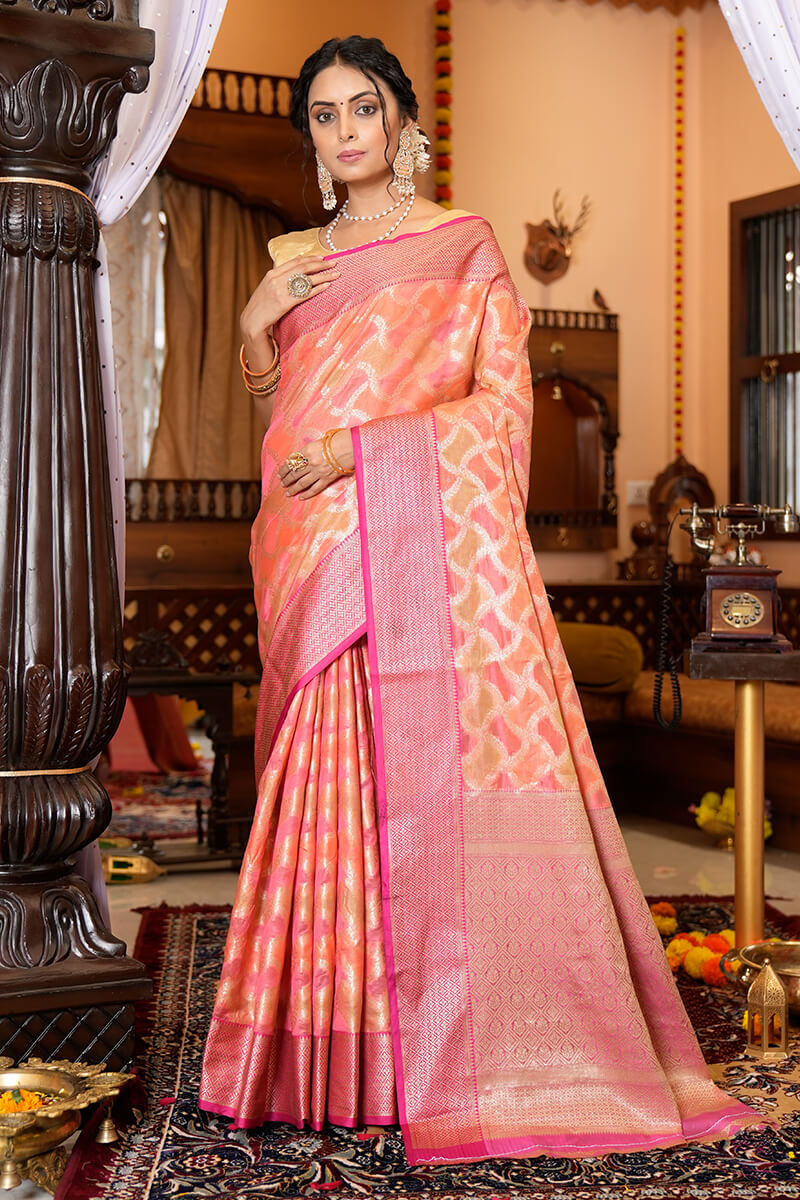 Neesha Pink Organza Silk Saree With Fantabulous Blouse