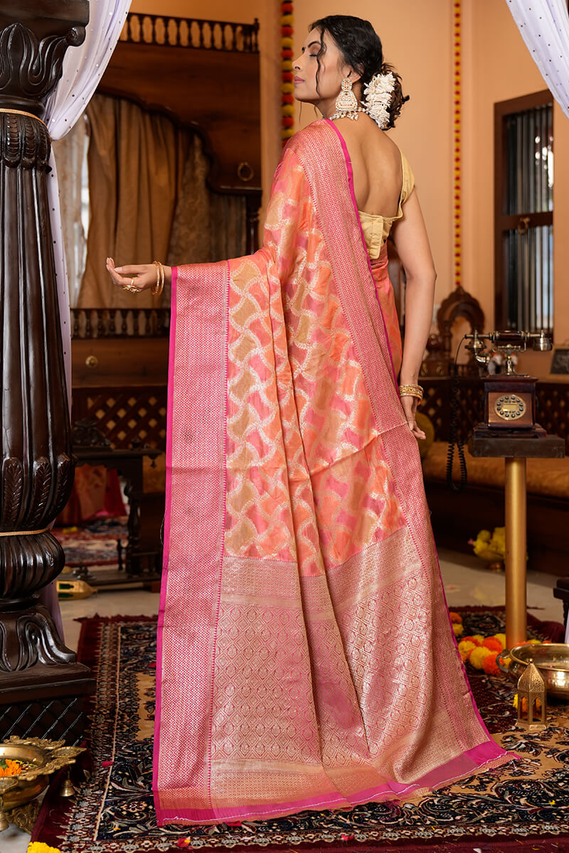 Neesha Pink Organza Silk Saree With Fantabulous Blouse