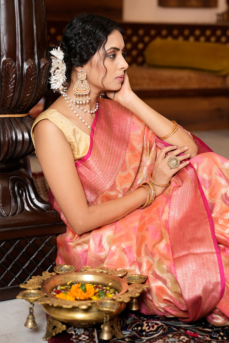 Neesha Pink Organza Silk Saree With Fantabulous Blouse