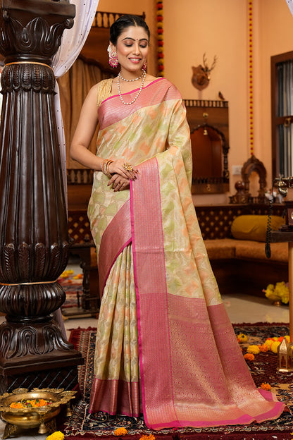 Falguni Pista Organza Silk Saree With Prodigal Blouse 