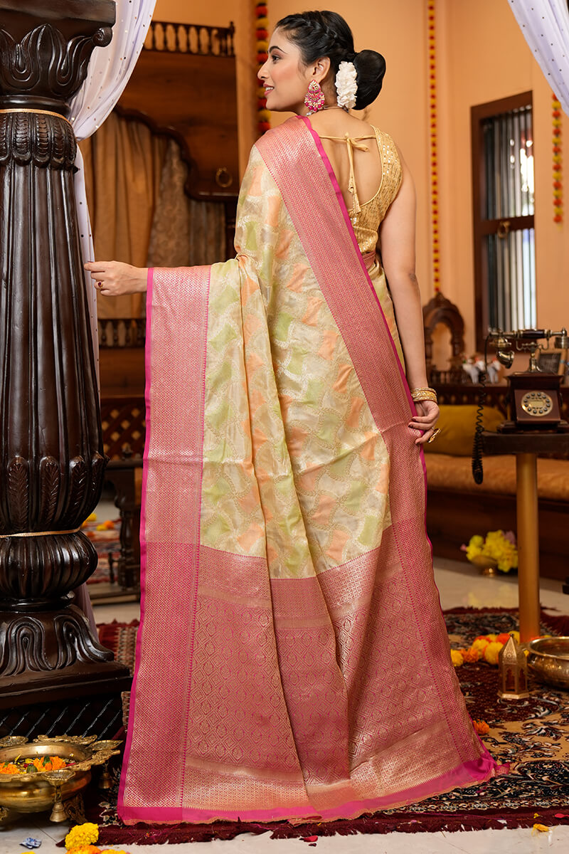 Falguni Pista Organza Silk Saree With Prodigal Blouse 