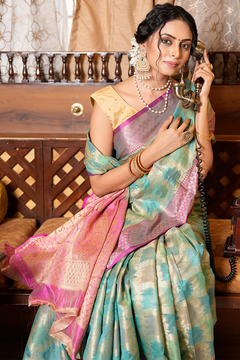 SIta Firozi Organza Silk Saree With Exquisite Blouse Piece