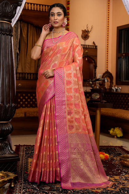 Bela Pink Organza Silk Saree With Attached Blouse Piece