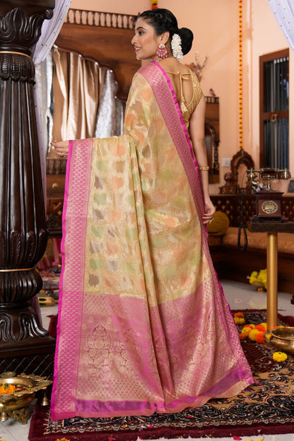 Neela Pista Organza Silk Saree With Attractive Blouse