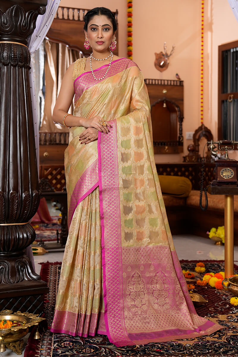 Neela Pista Organza Silk Saree With Attractive Blouse