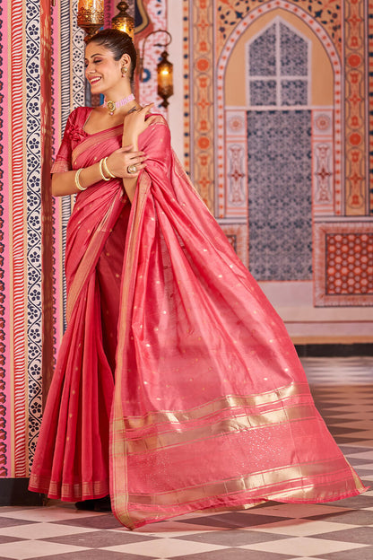 Fiona Red Linen Cotton Silk Saree With Attached Blouse 