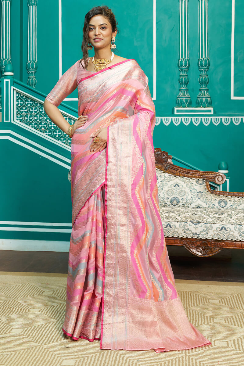 Sudha Baby Pink Organza Silk Saree With Radiant Blouse