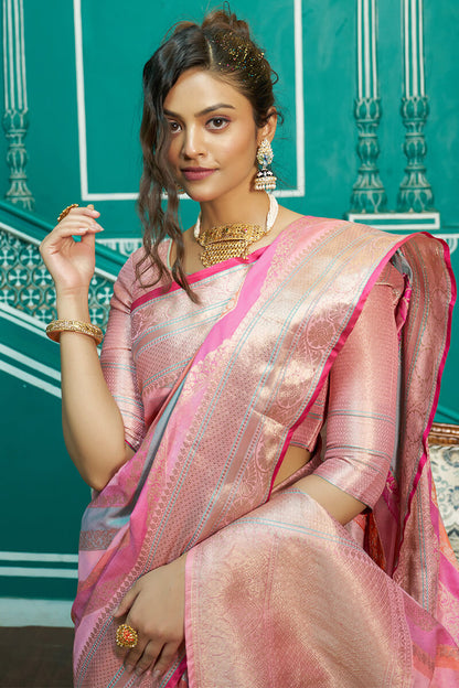 Sudha Baby Pink Organza Silk Saree With Radiant Blouse