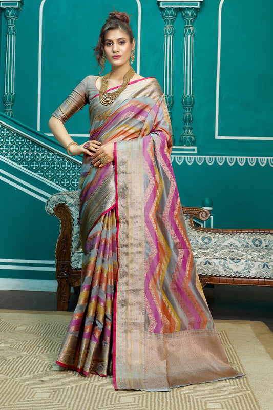 Sudha Lavendor Organza Silk Saree With Exceptional Blouse 