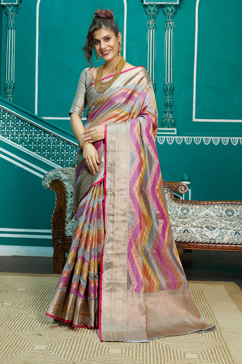 Sudha Lavendor Organza Silk Saree With Exceptional Blouse 