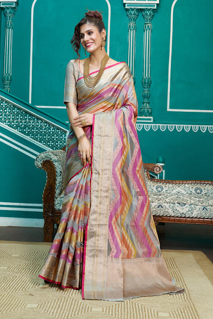 Sudha Lavendor Organza Silk Saree With Exceptional Blouse 