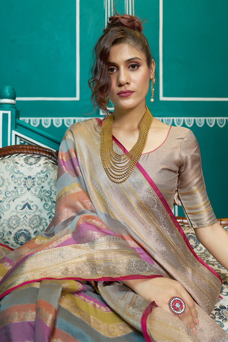 Sudha Lavendor Organza Silk Saree With Exceptional Blouse 