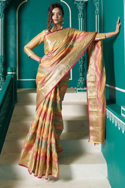 Sudha Mustard Organza Silk Saree With Blissful Blouse Piece