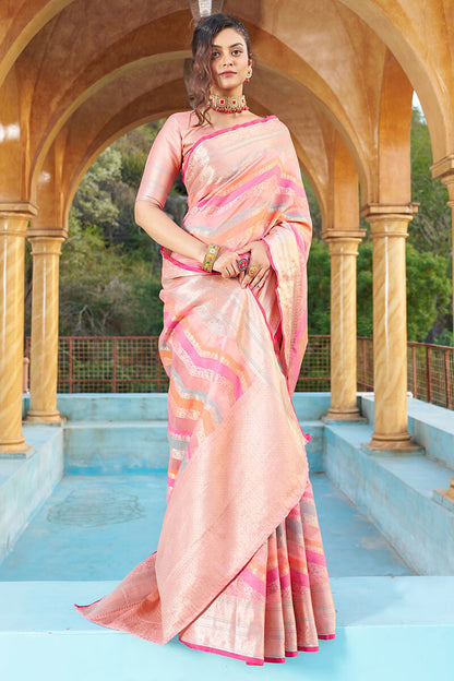 Sudha Pink Organza Silk Saree With Delightful Blouse Piece