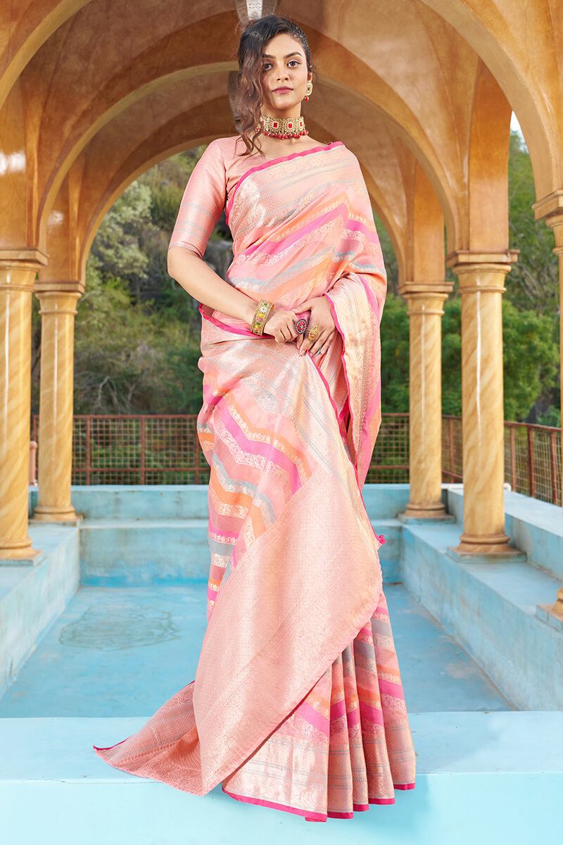 Sudha Pink Organza Silk Saree With Delightful Blouse Piece