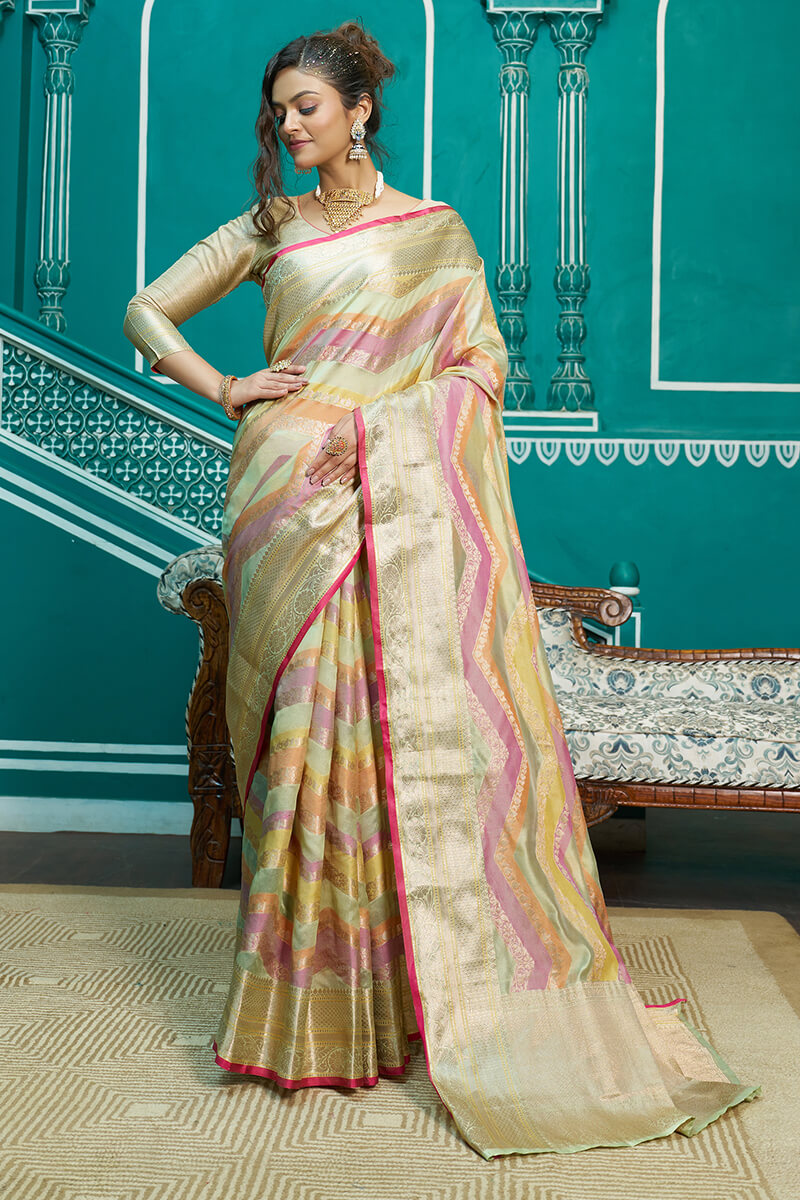 Sudha Pista Organza Silk Saree With Inspiring Blouse 