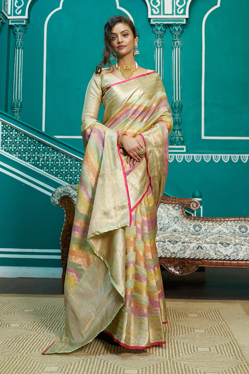 Sudha Pista Organza Silk Saree With Inspiring Blouse 