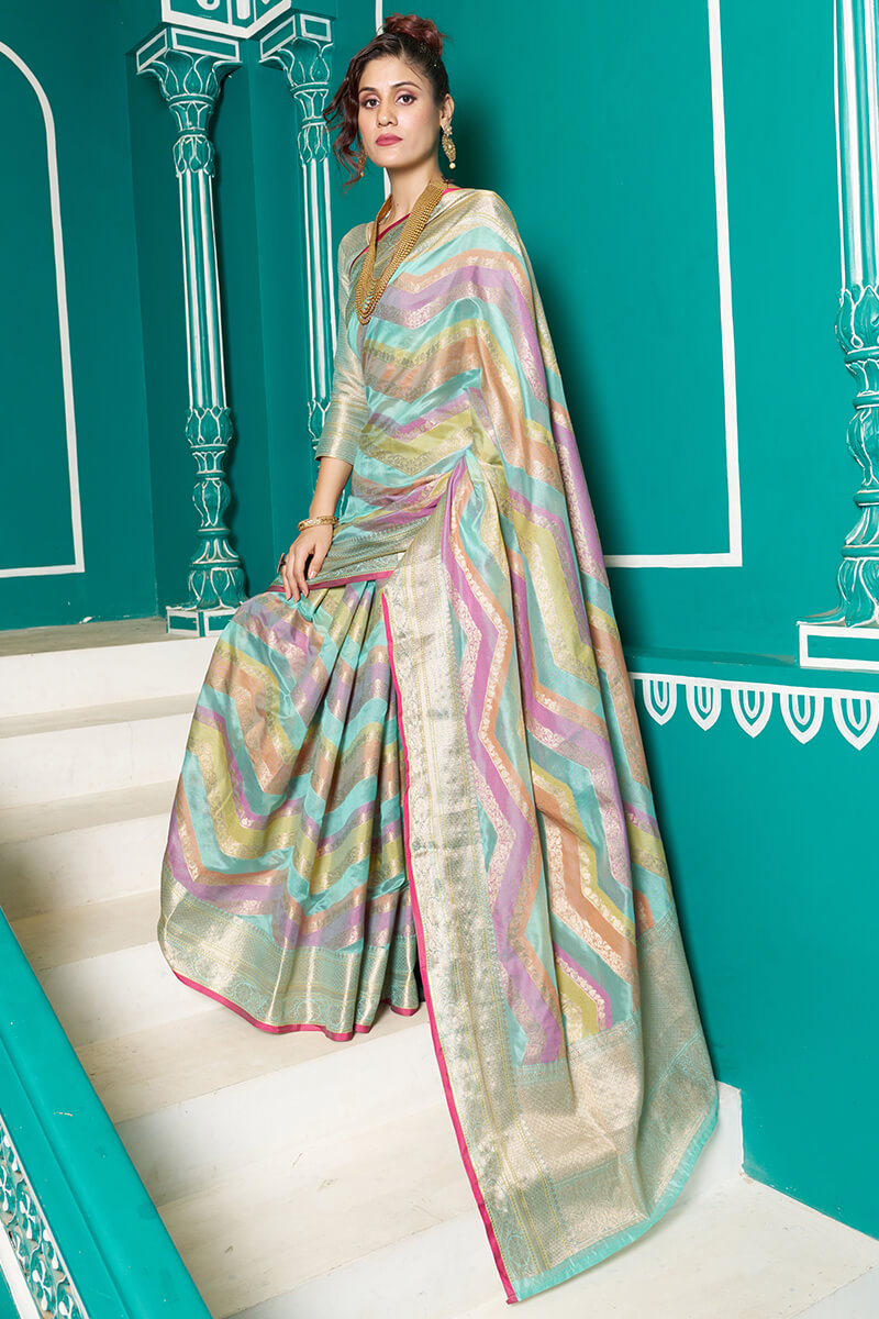 Sudha Sky Blue Organza Silk Saree With Stunner Blouse 