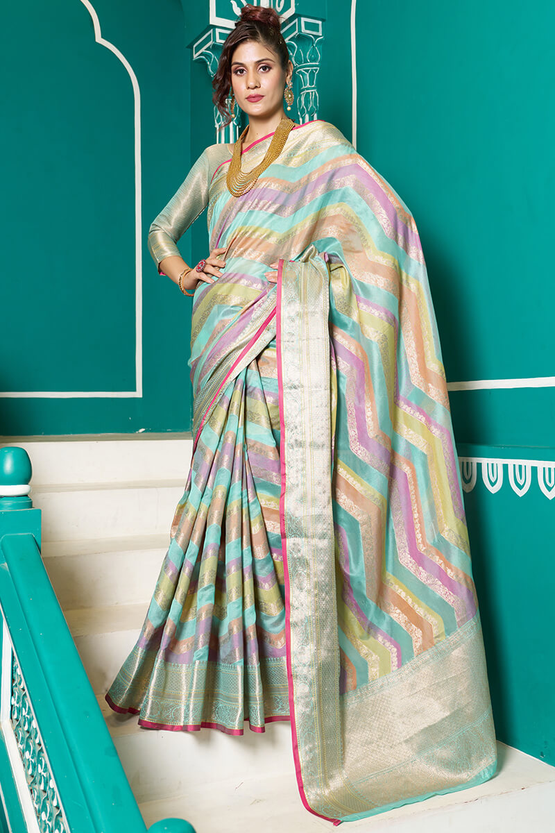 Sudha Sky Blue Organza Silk Saree With Stunner Blouse 