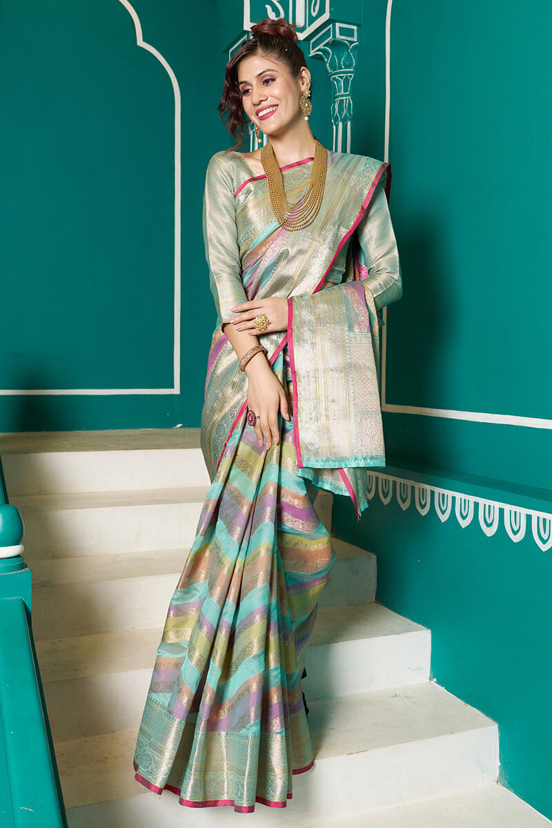 Sudha Sky Blue Organza Silk Saree With Stunner Blouse 