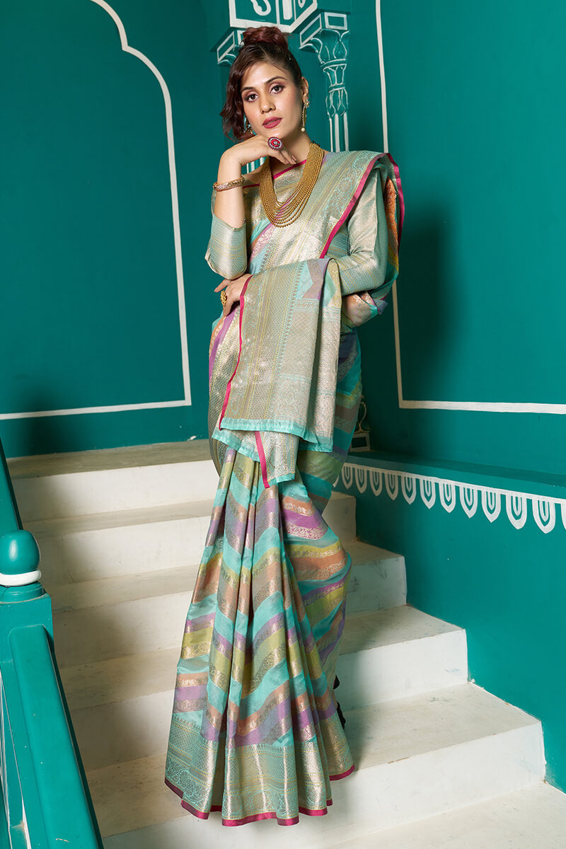 Sudha Sky Blue Organza Silk Saree With Stunner Blouse 