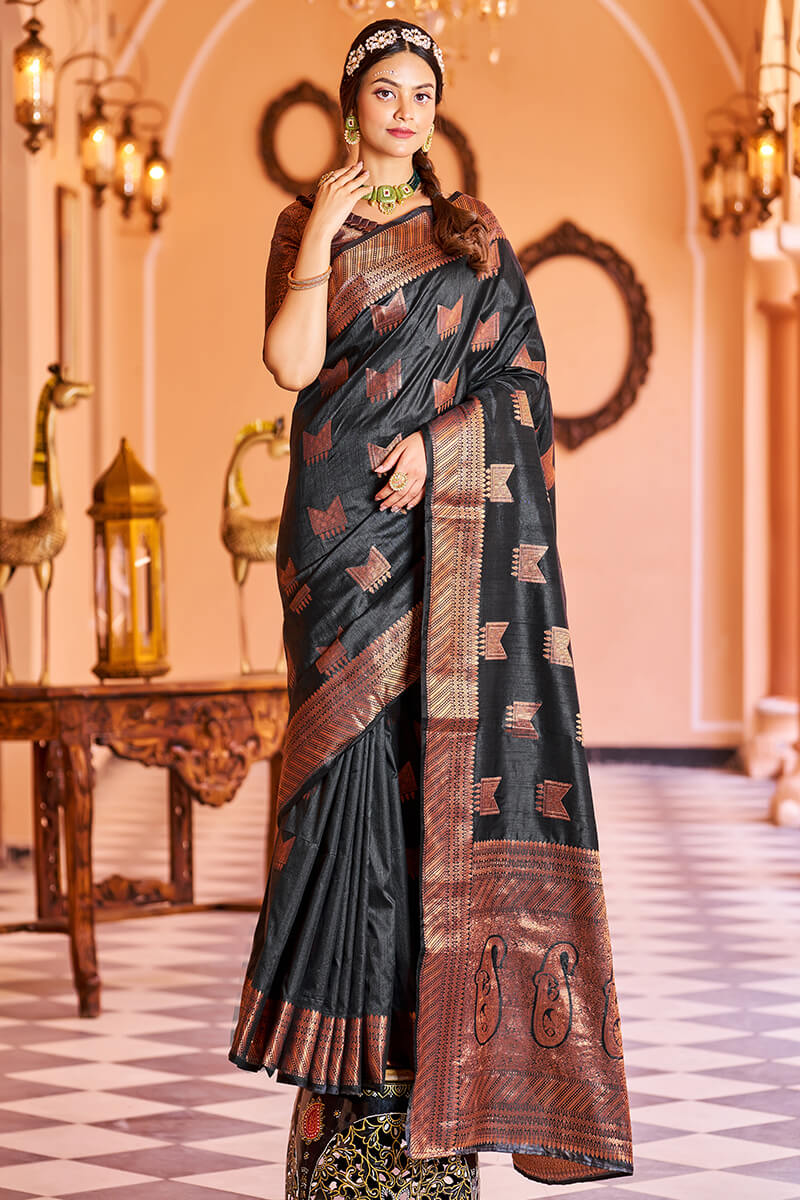 Mamta Black Soft Banarasi Silk Saree With Adorable Blouse 