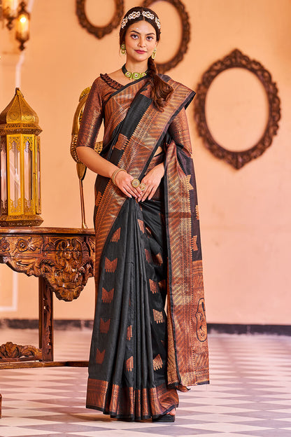 Mamta Black Soft Banarasi Silk Saree With Adorable Blouse 