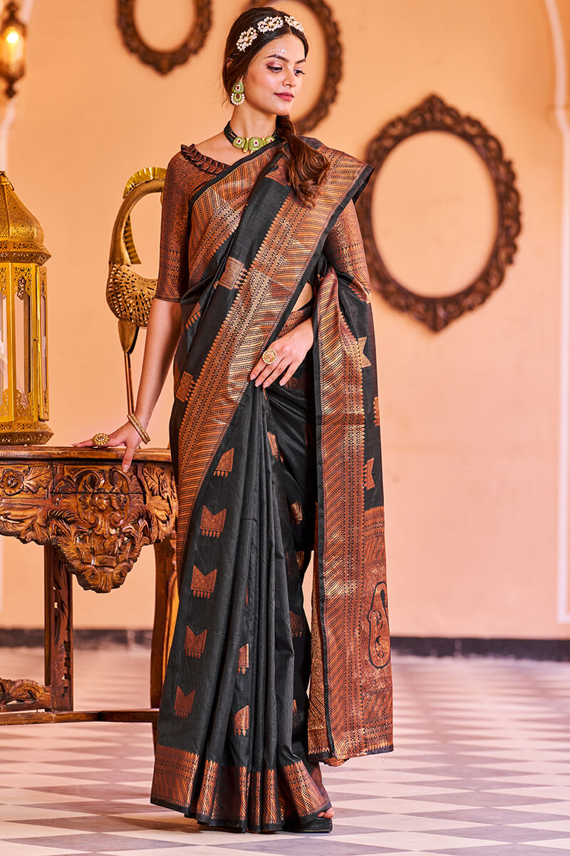 Mamta Black Soft Banarasi Silk Saree With Adorable Blouse 