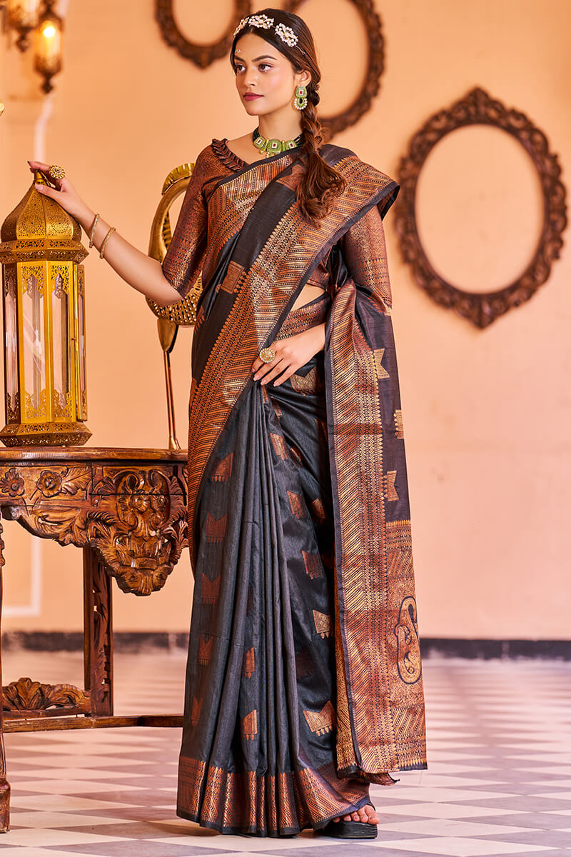 Mamta Black Soft Banarasi Silk Saree With Adorable Blouse 