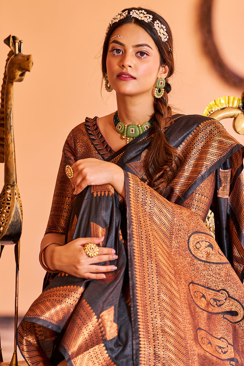 Mamta Black Soft Banarasi Silk Saree With Adorable Blouse 