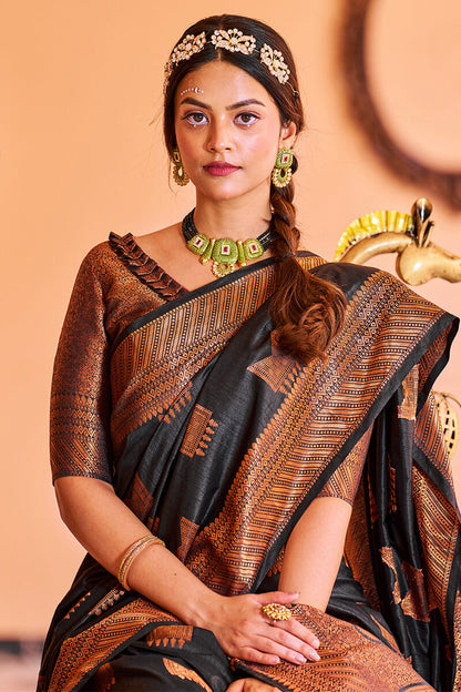 Mamta Black Soft Banarasi Silk Saree With Adorable Blouse 