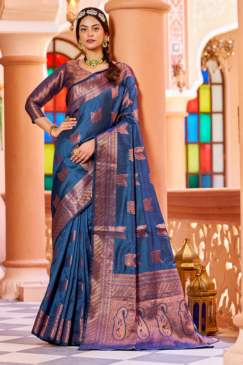 Mamta Navy Blue Soft Banarasi Silk Saree With Designer Blousea 