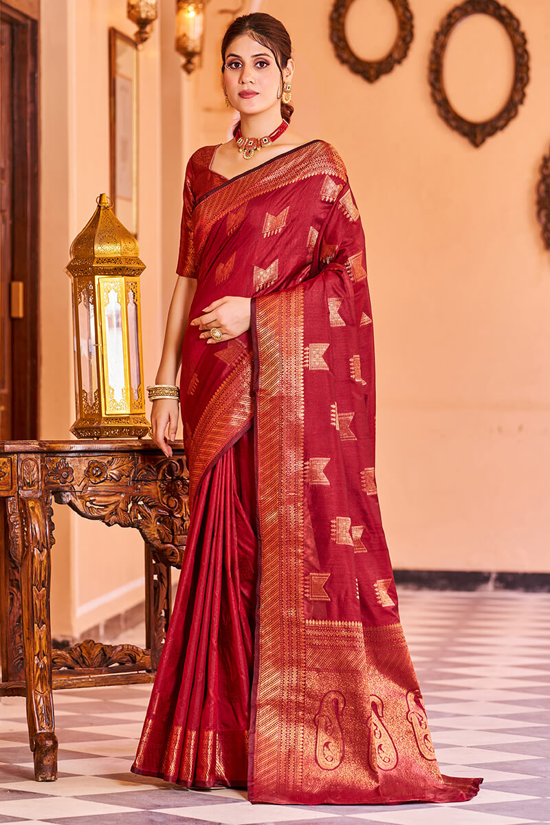 Mamta Red Soft Banarasi Silk Saree With Refreshing Blouse