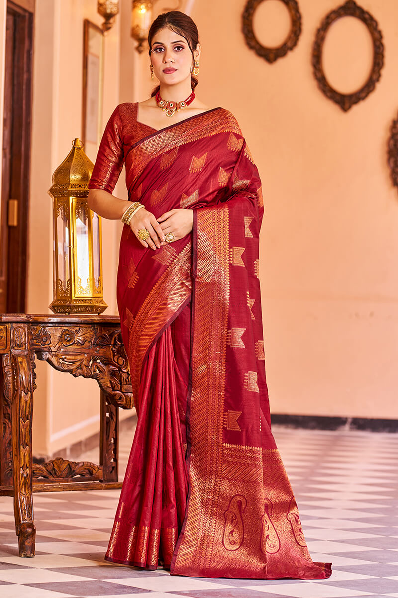 Mamta Red Soft Banarasi Silk Saree With Refreshing Blouse