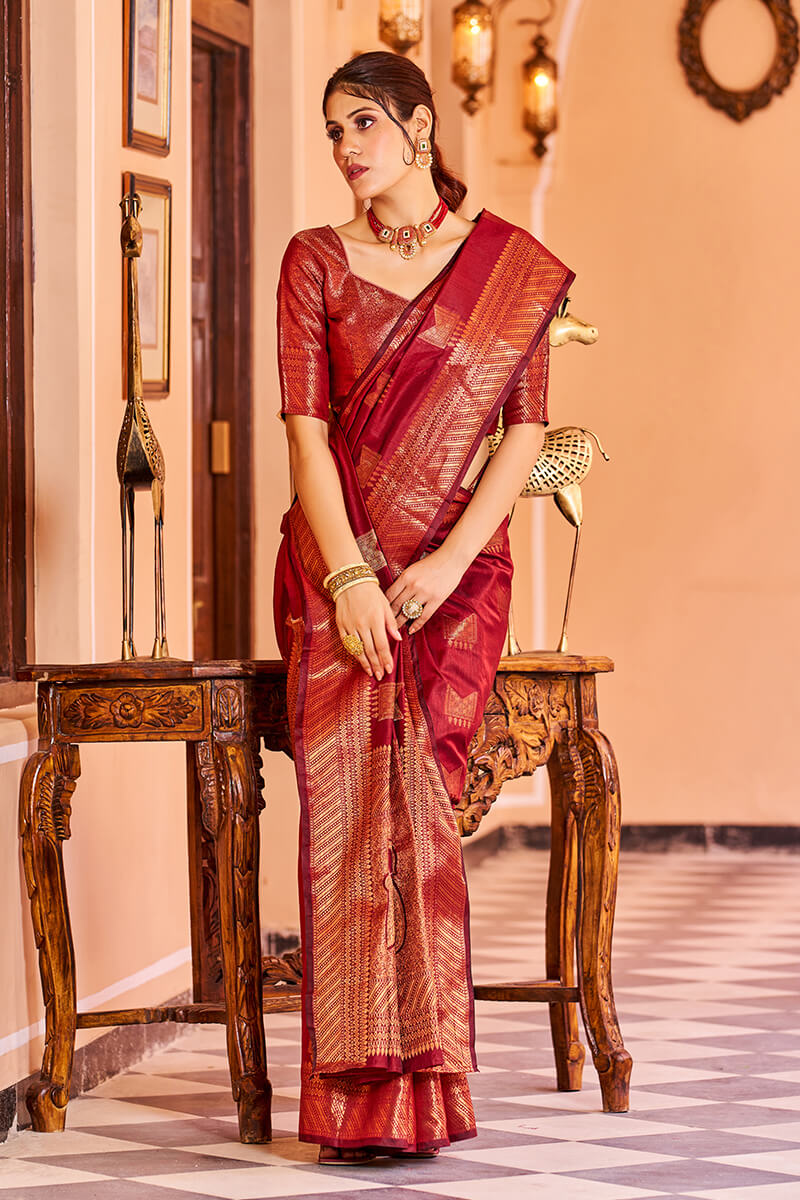 Mamta Red Soft Banarasi Silk Saree With Refreshing Blouse