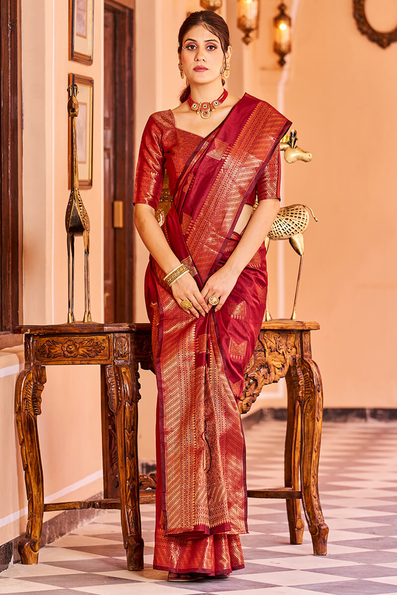 Mamta Red Soft Banarasi Silk Saree With Refreshing Blouse