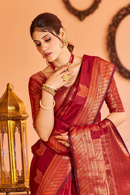 Mamta Red Soft Banarasi Silk Saree With Refreshing Blouse