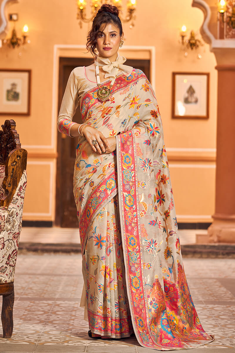 Reeva Beige Linen Silk Saree With Surpassing Blouse Piece