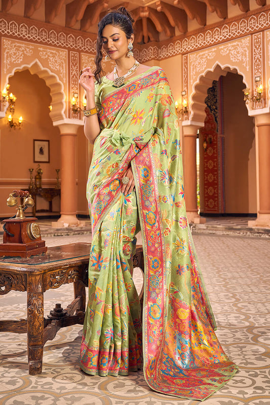 Mahika Pista Linen Silk Saree With Exclusive Blouse 